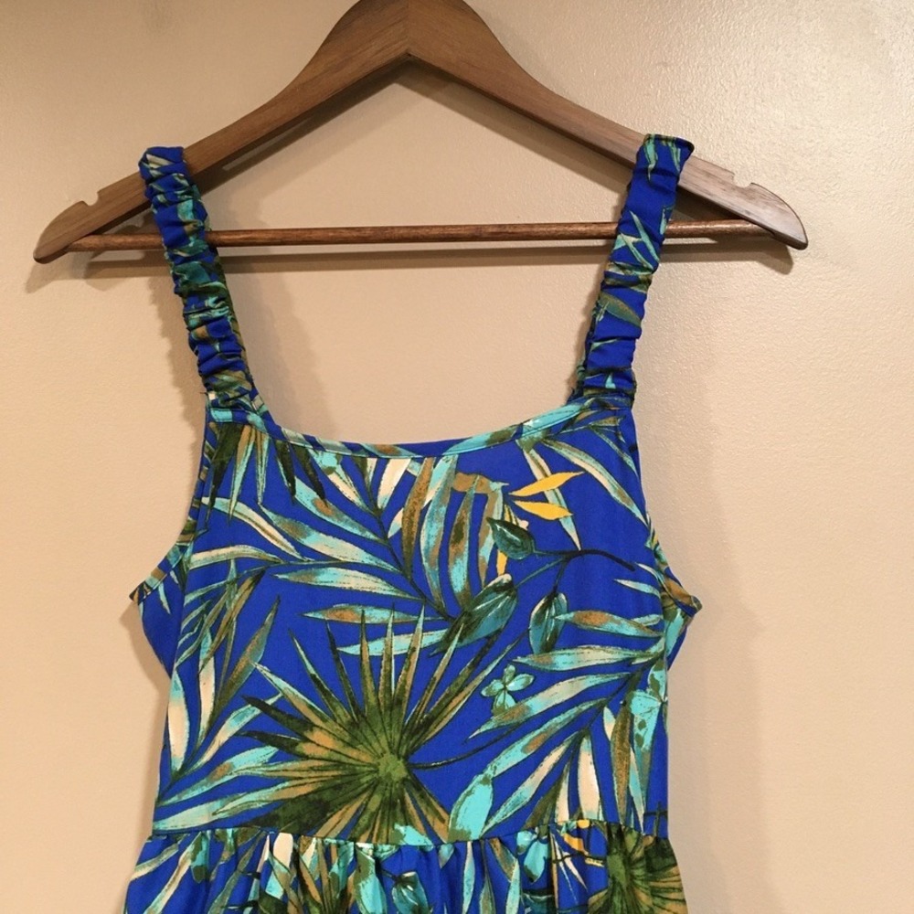 BOG Collective Tropical Floral Tiered Maxi Dress Womens M Blue Green Boho Resort - Picture 3 of 14